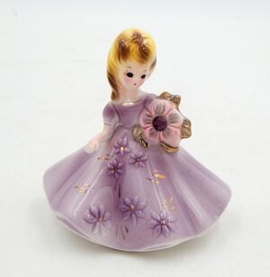 Josef Originals February Amethyst Birthstone Girl Figurine Japan Purple Vintage